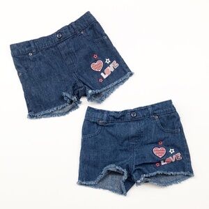 Star toddler girls red/white/blue hearts & stars denim shorts set - 4th of July